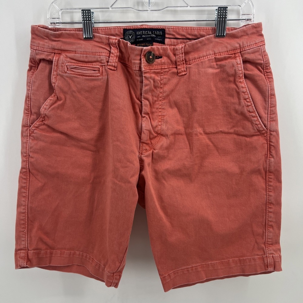 American Eagle Shorts Mens 32 Orange Slim Active Flex Chino Flat Front Stretch
